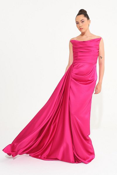 SpringStore Rochie de seara din satin cu fanta Fujya