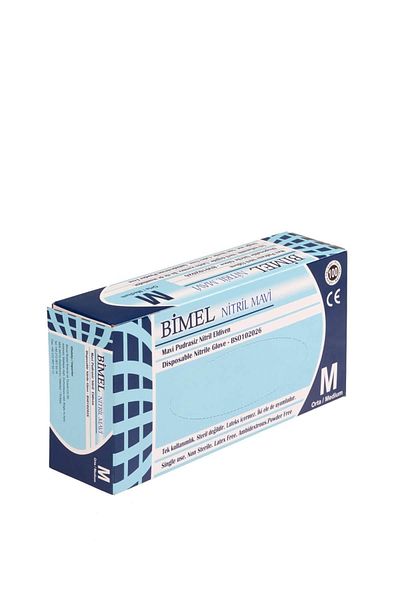 Bimel قفازات فحص النتريل قفازات طبية خالية من البودرة أزرق 100 قطعة مقاس M