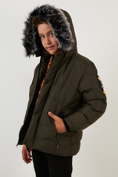 Lela Zippered Faux Fur Plush Lined Removable Hooded Coat Boys' Coat 5760026