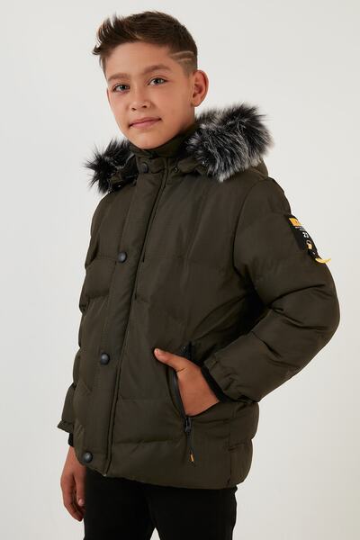 Lela Zippered Faux Fur Plush Lined Removable Hooded Coat Boys' Coat 5760026