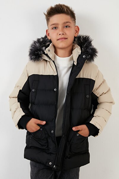 Lela Detachable Faux Feather Hooded Puffer Coat with Plush Lining Inside Boy's Coat 5760054