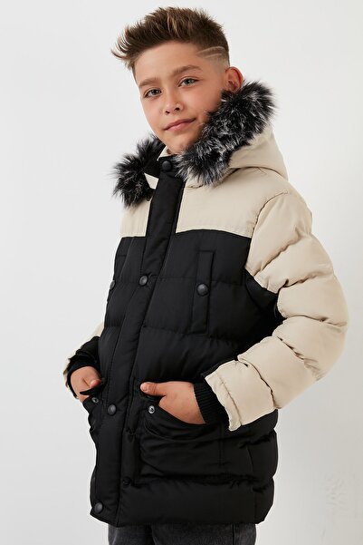 Lela Detachable Faux Feather Hooded Puffer Coat with Plush Lining Inside Boy's Coat 5760054