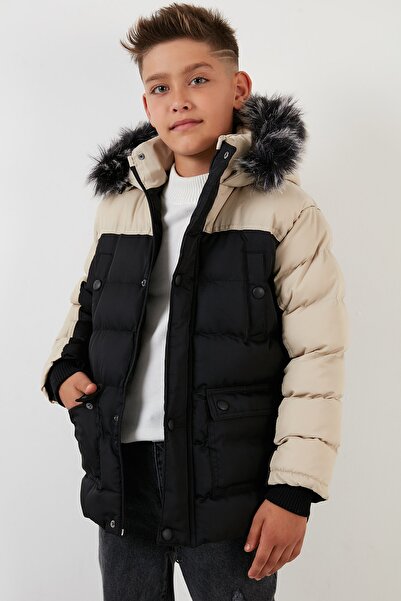 Lela Detachable Faux Feather Hooded Puffer Coat with Plush Lining Inside Boy's Coat 5760054