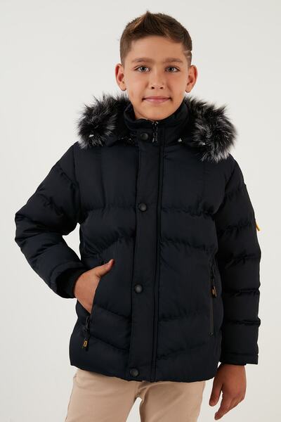 Lela Zippered Faux Fur Plush Lined Removable Hooded Coat Boys' Coat 5760026
