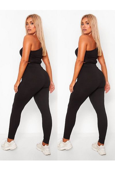 ÖZAK MODA Women's Black Steel Knitted Firming and Lifting 2 Pieces Plus Size Leggings