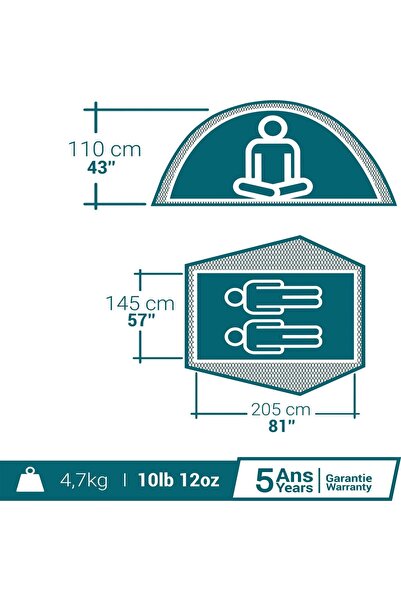 Decathlon Quechua 2 Kişilik Çadır - 2 Seconds Easy Fresh&black