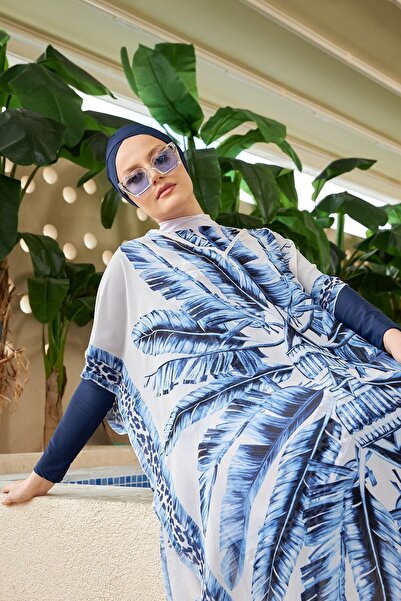 Remsa Mayo Μονό μοτίβο Kaftan Pareo on Hijab μαγιό 430-301 Maldivian Blue