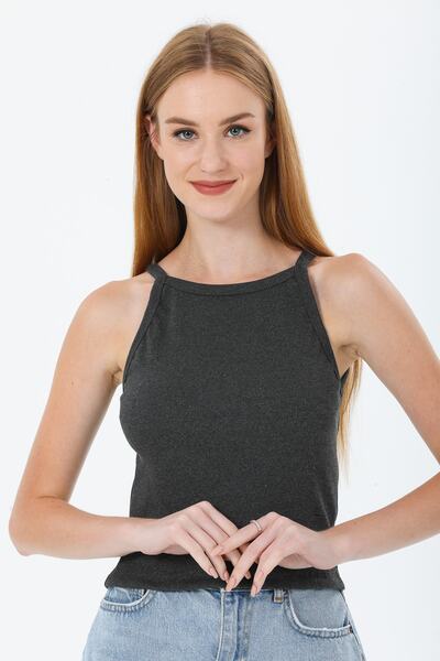 PHIL HILL Women's Anthracite Gray Camisole Sleeveless Crop Blouse