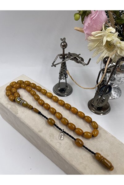 Bahar Tesbihcilik Dabbas İmzalı Sistemli İmamesi Altın İşlemeli Sıkma Kehribar Tesbih
