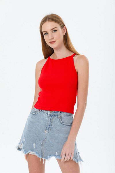 PHIL HILL Women's Red Camisole Sleeveless Crop Blouse