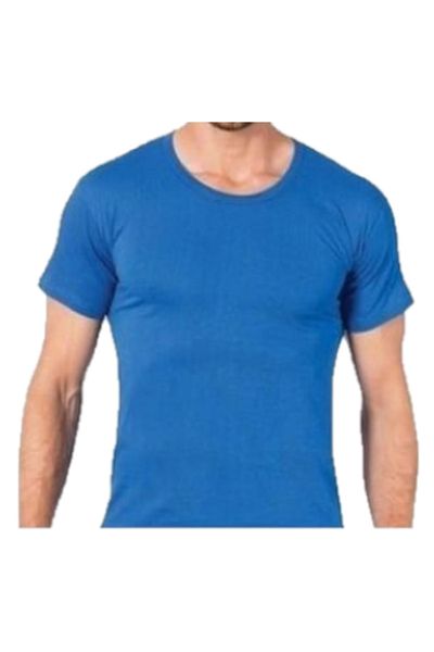 A&K ZÜMRA Men's Crew Neck Undershirt 100% Combed Cotton Saks Blue