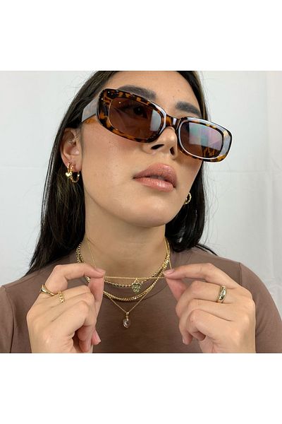 LOOKUP Unisex Lookup Leopard Pattern Square Rectangle Vintage-retro Sunglasses