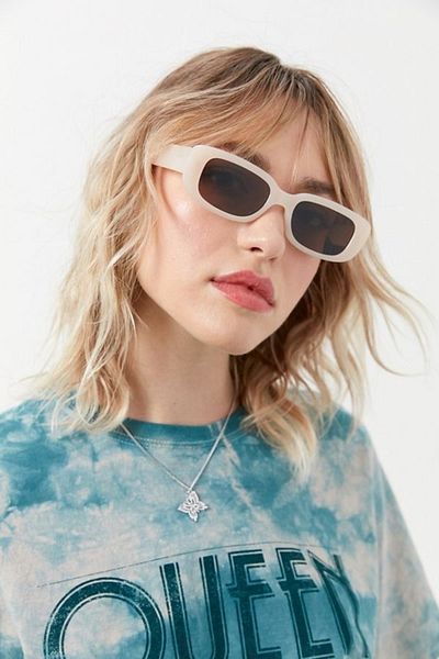 LOOKUP Unisex Off White Frame Brown Glass Square Rectangle Vintage Retro Sunglasses