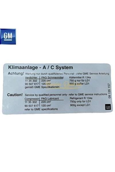 GM Opel Klima Etiketi Gri 5.3x11.5 (klimaanlage A/c System) Orijinal
