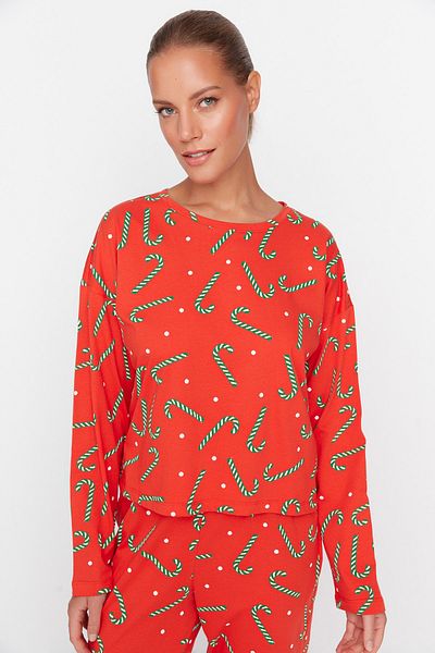 Trendyol Collection Κόκκινο 100% βαμβακερό χριστουγεννιάτικο πλεκτό σετ πιτζάμες THMAW21PT0771