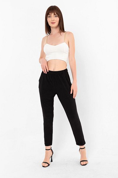 Laranor Black Trousers with Elastic Waist - Pocket Detail