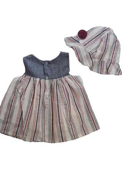 Capps Baby Girl 100% Cotton Inner Lined Summer Dress with Hat