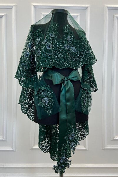 ZEYMERADE مجموعة حجاب الزفاف الفاخرة باللون الأخضر الزمردي