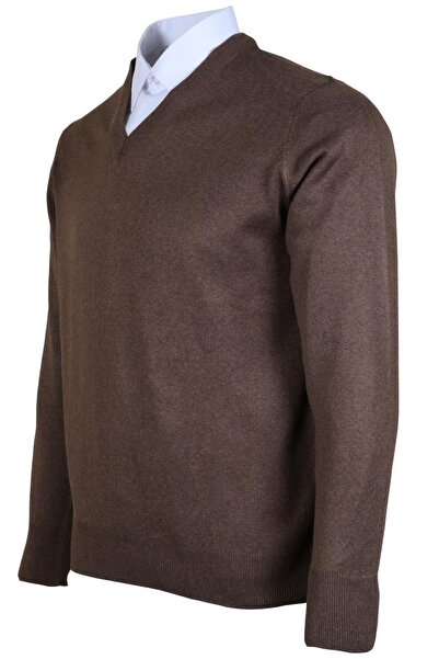 Modarar Men's Woolen Sweater V-Neck Regular Classic Cut Brown Rar00377