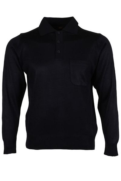 Modarar Pulover pentru bărbați, albastru bleumarin, guler polo, lână, clasic, croială normală Rar00647