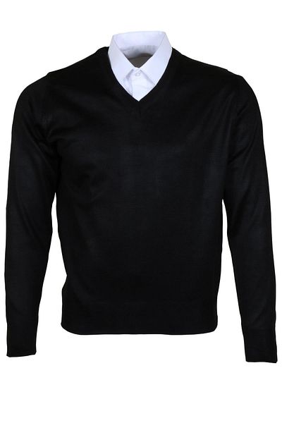 Modarar Pulover de lână pentru bărbați, cu decolteu în V, cu croiala clasică, negru Rar00378