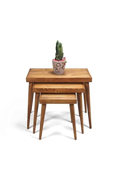 Mobenta Doğal Ağaç Masif Kütük Lata 3’lü Zigon Sehpa