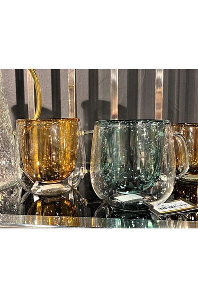 Lucky Art Lyhl 007 Classica 300 ml Double Walled Borasilikatt Latte Colored Glass Set