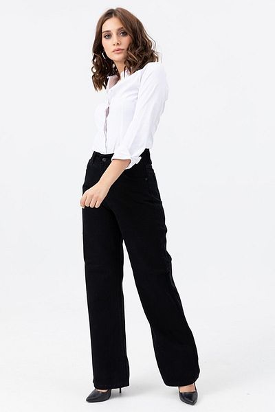 Trn JNS Pantaloni de damă casual cu talie super înaltă negru din lycra cu picior lat foarte înalt