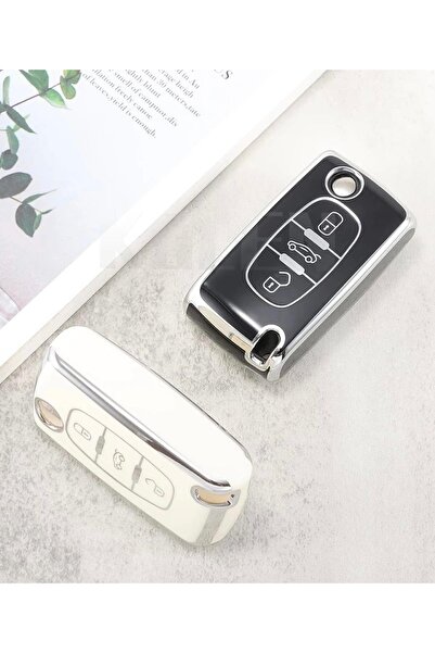 AYZ GARAGE Peugeot-citroen (3 butoane) husă din material TPU pentru cheie albă