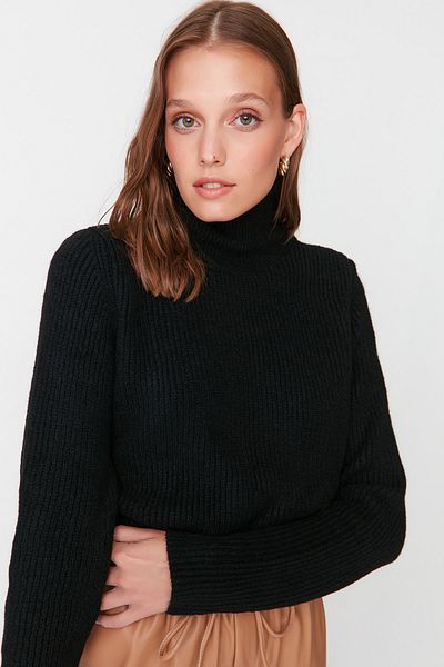 Trendyol Collection Pulover de tricotaj cu guler negru TWOAW23KZ01105