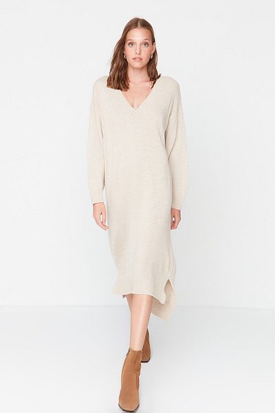 Trendyol Collection Maxi Knitwear Stone Color Wide Fit Dress - Twoaw23El00642