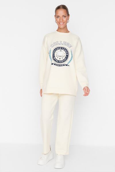 Trendyol Modest Μπεζ εμπριμέ σετ πλεκτής φόρμας Scuba TCTAW23EN00016