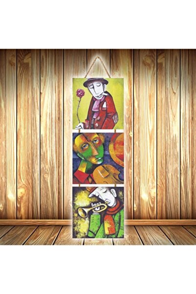 hazalshop Poster din lemn retro triplu, cu design de muzician fără suflet U564