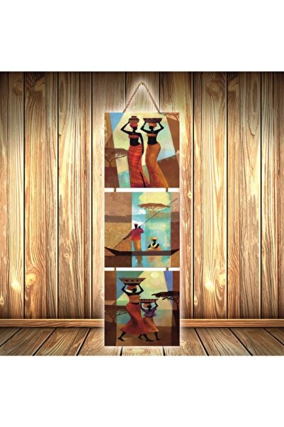 hazalshop Τριπλή ρετρό ξύλινη αφίσα με αφρικανικό γυναικείο σχέδιο Ü480