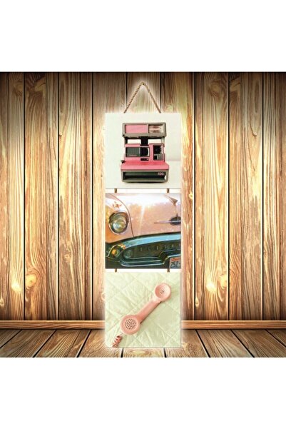 Genel Markalar Pink Vintage Tasarımlı Üçlü Retro Ahşap Poster Ü410