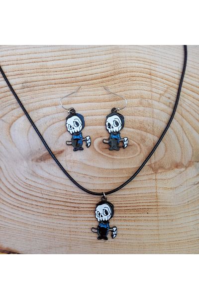 Paytak Moda Skull Grim Reaper Necklace Earrings Colorful Unisex Metal Necklace Earring Set Pytkklkp161