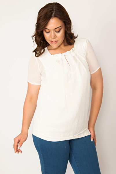 Şans Γυναικεία Διπλή Μπλούζα με Λεπτομερή Κοκάλινο Γιακά Μεγάλου Μεγέθους με Βισκόζη Εσωτερικά 65n33830