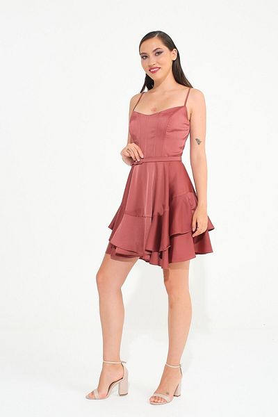 SpringStore Rochie de seara scurta din satin ceapa