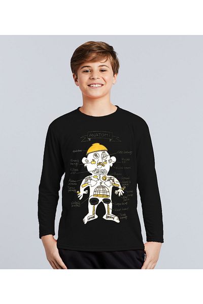 Tshirthane Φούτερ με μακρυμάνικο μαύρο μπλουζάκι με αστεία στάμπα ανατομίας