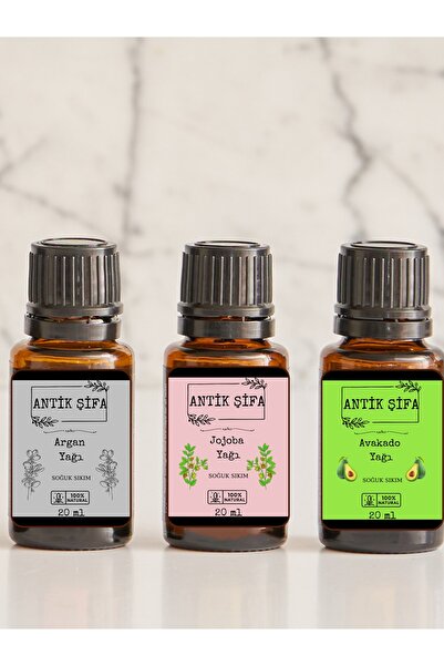 Antik Şifa Doğal Saç Bakım Seti, 3'lü Soğuk Sıkım Yağ Seti - (ARGAN YAĞI, AVO...