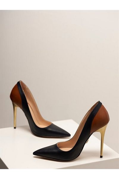 AYAKKABI PRENSİ Urania Black Tan 10 cm Women's Stiletto, High Heels