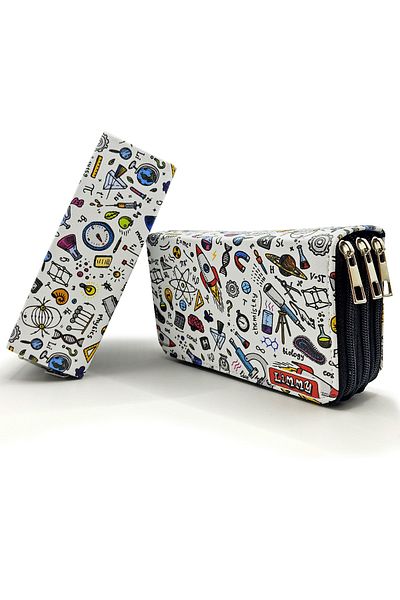 Limmy Μολυβοθήκη Fen Science Patterned Kawai Organizer Θήκη μολυβιών Vegan Δερμάτινη θήκη για στυλό τριών θέσεων