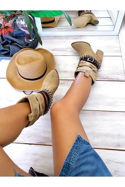 AYAKKABI PRENSİ Gipsy 8 Cm Cizme și Cizme de damă cu burduf și accesorii din mătase crem, pantofi cu toc