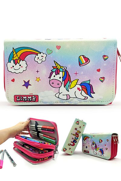 Limmy Unicorn Candy Themed Modelist Pencil Case Pencil Case Vegan Leather Three Compartment Pen Holder