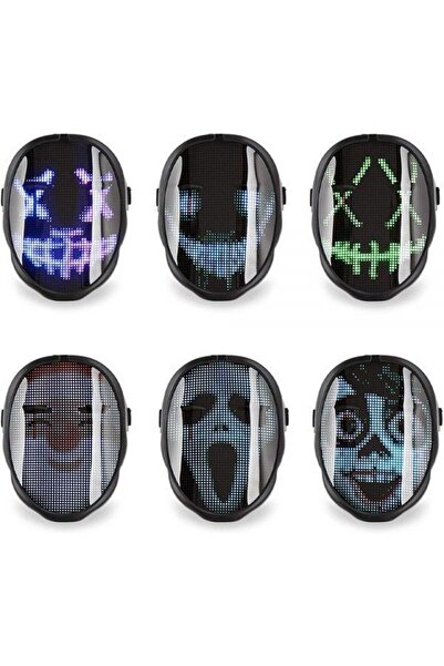 Genel Markalar Uygulama Destekli Led Maske Çok Renkli Led Işıklı Şarjlı Parti Maskesi Kablosuz Uygulamalı Yılbaşı D