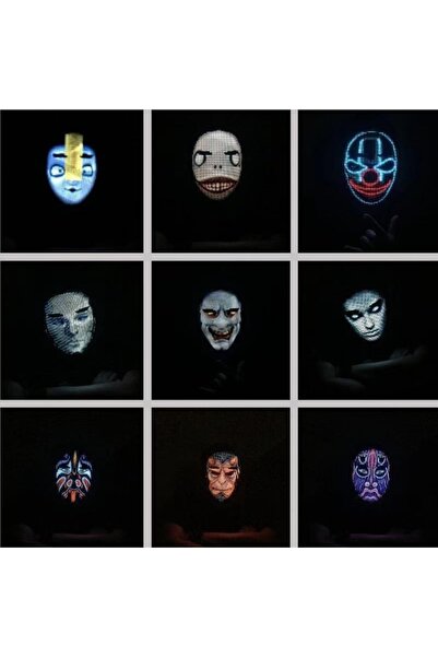 Genel Markalar Uygulama Destekli Led Maske Çok Renkli Led Işıklı Şarjlı Parti Maskesi Kablosuz Uygulamalı Yılbaşı D