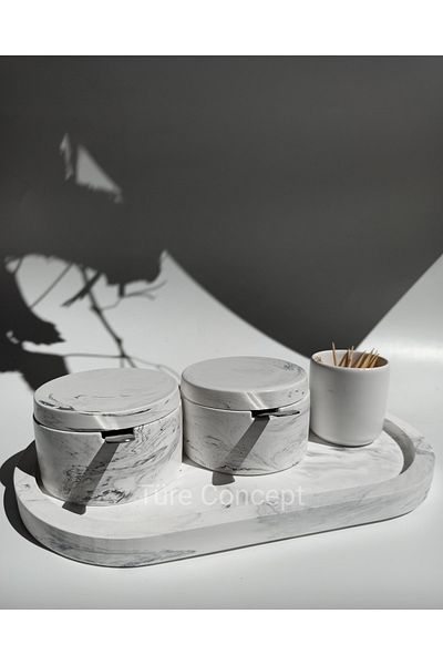 Ture Concept طقم وعاء توابل منقوش بالرخام