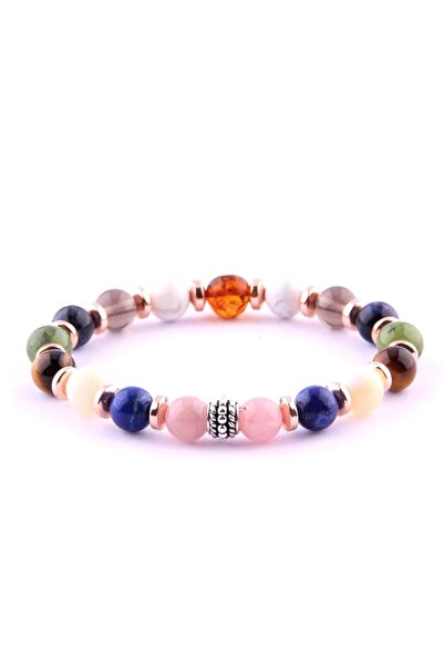 OSMANLI DEĞERLİ TAŞ Sertifikalı Öğrenci Bilekliği-kehribar-yeşim-lapis-kalsit-dumanlı Kuvars-havlit-hematit-8 Mm B178