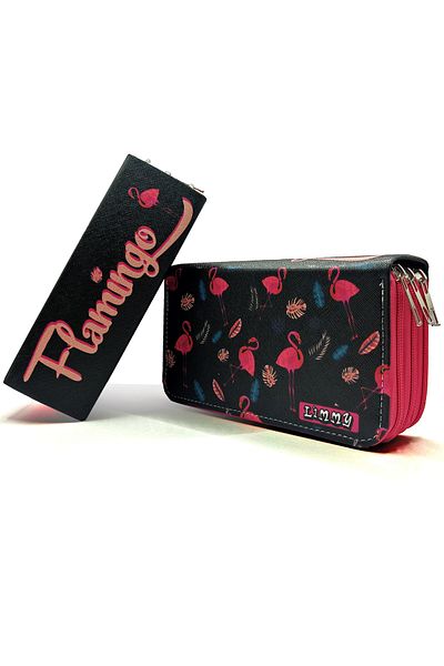 Limmy Μολυβοθήκη Flamingo Black Kawai Organizer Θήκη στυλό Vegan Δερμάτινη θήκη για στυλό τριών θέσεων