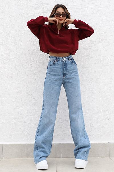 Trn JNS Μεσαίο Μπλε Lycra - Σούπερ Ψηλόμεσο Χαλαρό Palazzo Jeans